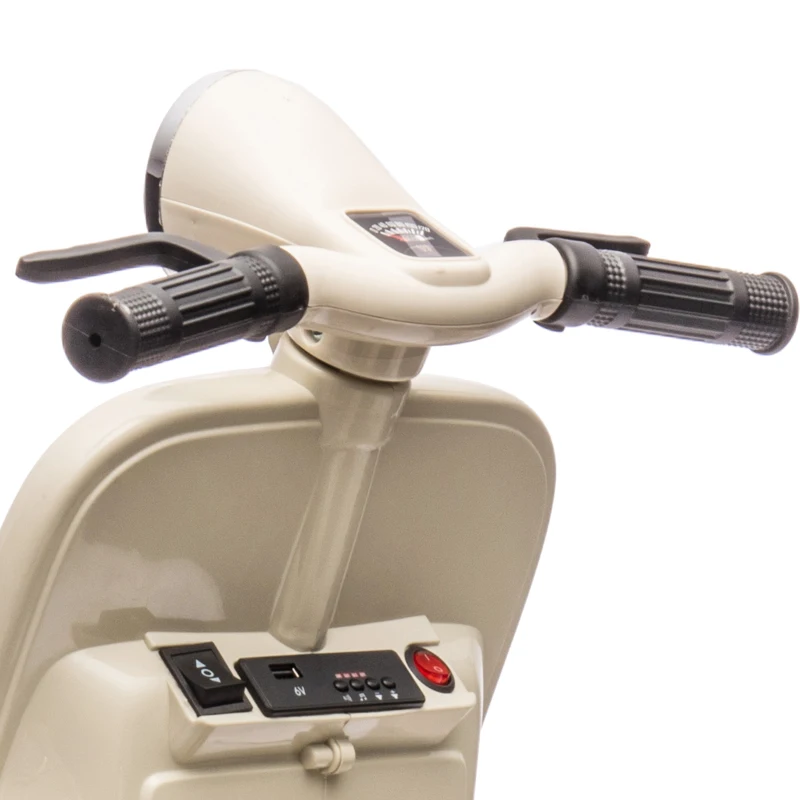 AIYAPLAY Moto Électrique Enfants sous Licence VESPA 6V 2 Places, Vitesse 3-5 Km/h, Démarrage Progressif, Crème