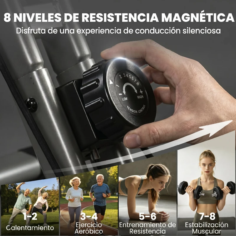 SPORTNOW Bicicleta Estática Plegable con 8 Niveles de Resistencia Volante Pantalla LCD Bluetooth Pulsómetro y Sillín Ajustable