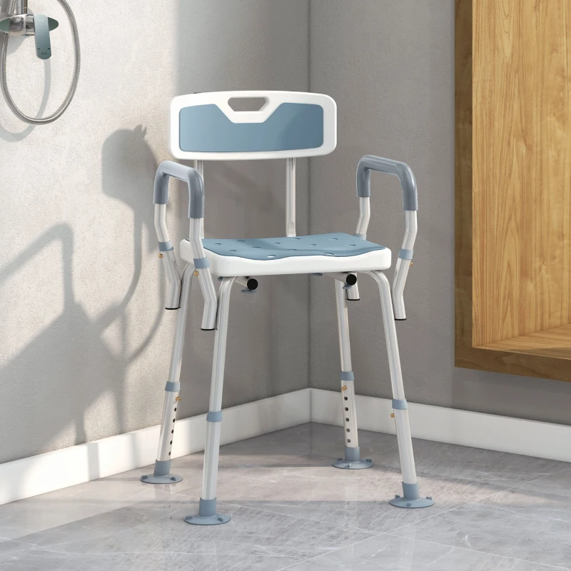 HOMCOM Tabouret de douche chaise de douche ergonomique hauteur réglable pieds antidérapants 56,5 x 53,5 x 87 cm blanc et bleu