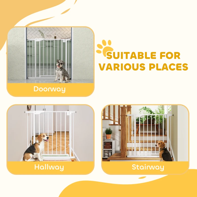 PawHut Barrière de Sécurité pour Chiens et Bébés 76 à 88 cm avec Extension, Fixation par Pression sans Perçage, 76 à 88 cm, Blanc