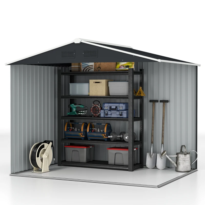 Outsunny Abrigo de Jardim de 3,6 m² 236x174x190 cm para Armazenamento de Ferramentas com Portas de Correr e 4 Janelas de Ventilação Cinza
