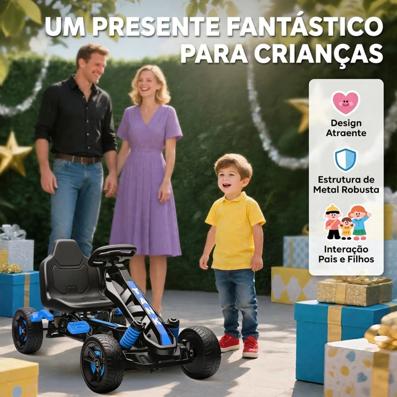 AIYAPLAY Kart a Pedais para Crianças com Embraiagem Automática Travão e Rodas Antiderrapantes em EVA 100x59x60,5 cm Azul