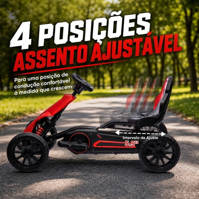 HOMCOM Go Kart Elétrico para Crianças Kart a Bateria 12V Velocidade Ajustável 3-5 km/h e Cinto de Segurança 100x58x58,5 cm Vermelho