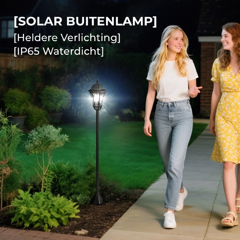 Outsunny solar tuinlantaarn, set van 2, tuinverlichting, tuinpadverlichting met LED, 6 - 8 uur, roestvrij staal zwart Ø 18,5 x 129 H cm tuinlantaarn set LED-lantaarn tuinverlichting Stdn. 129 H cm | Aosom.de