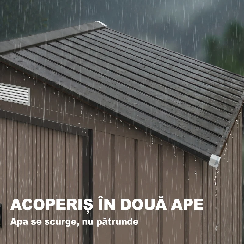 Outsunny Căsuță de Grădină din Metal cu Aerisiri și Ușă Dublă Glisantă, 2,1x1,3 m, Maro(m-7)