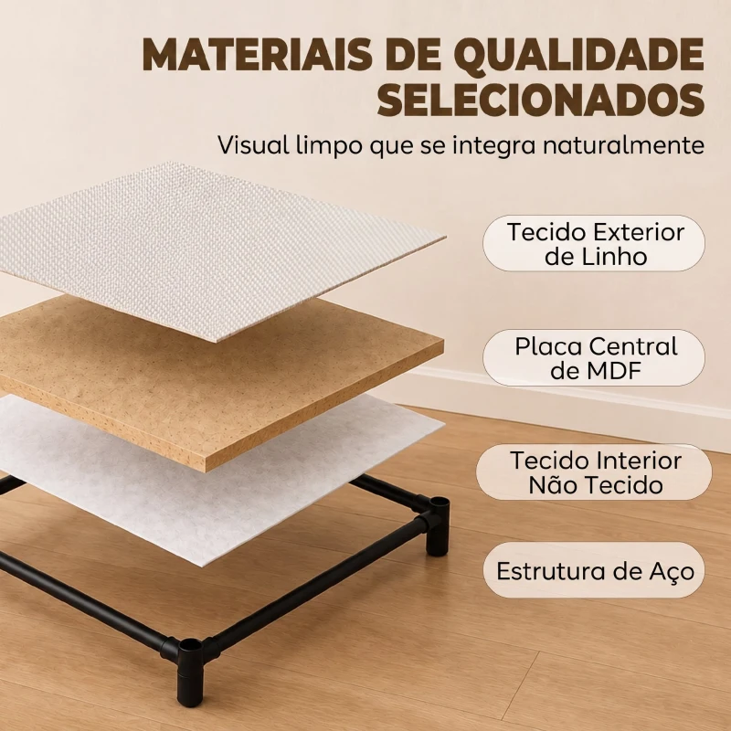 HOMCOM Cómoda para Quarto com 4 Gavetas em Tecido Estrutura em Aço para Sala Escritório Bege