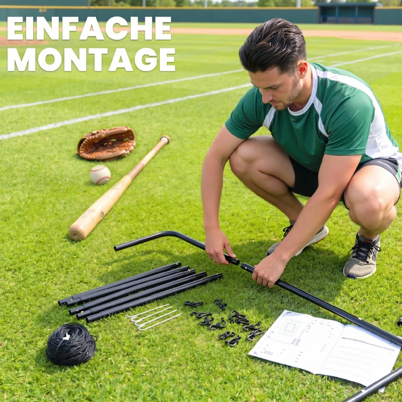 HOMCOM Baseball Rebounder, Tragebar Softball Pitchback-Netz, Rückprallnetz mit Ziel Zone, Pitching Netz für Basebälle Softbälle, Metall, Schwarz