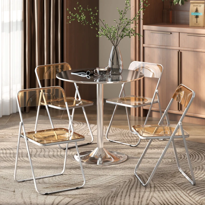 HOMCOM Lot de 4 chaises pliantes en acrylique et acier, chaises pliantes portables pour maison, salle à manger, oranges