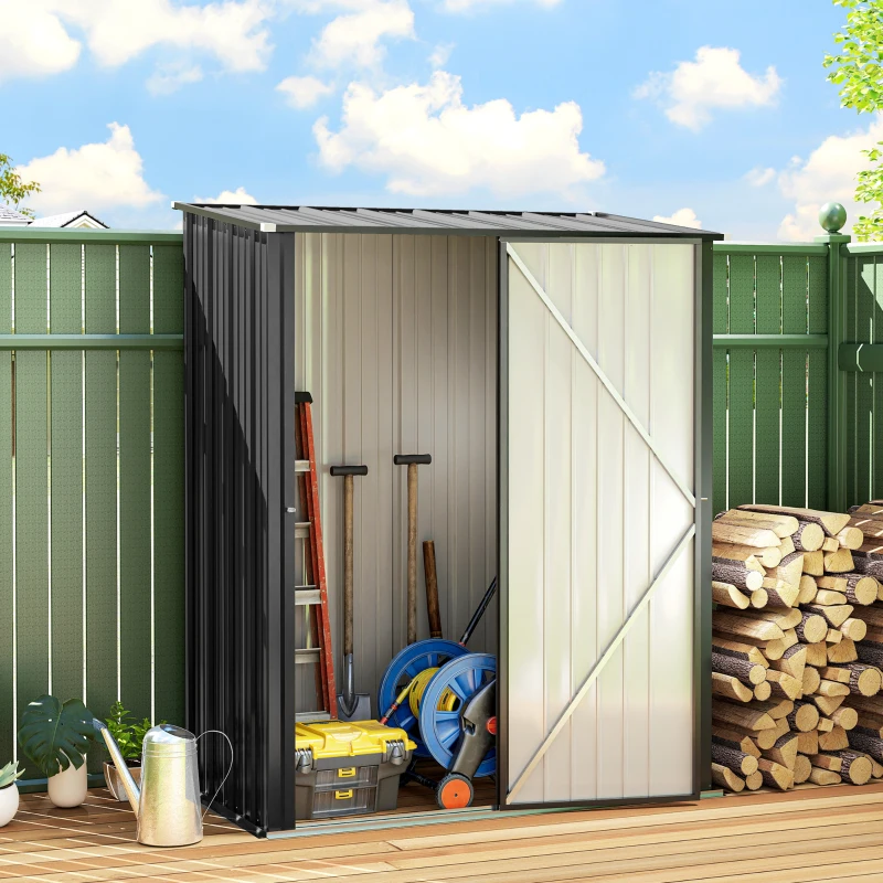 Outsunny Cobertizo de Jardín Exterior 1,34 m² 161,5x94,5x196 cm con Puerta y Cerradura para Almacenamiento de Herramientas Negro