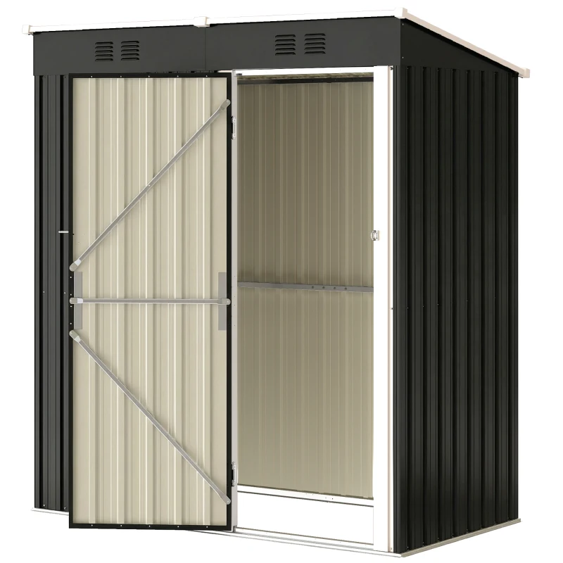Outsunny Abrigo de Jardim Exterior 1,37 m² 163x90x179 cm com Porta com Fechadura e Grelhas de Ventilação Cinzento Escuro