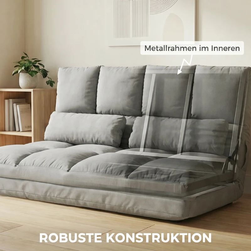HOMCOM Bodenstuhl Bodensessel mit Liegefunktion Verstellbarer Rückenlehne Sitzkissen Relaxsessel zum Fernsehen, Lesen Meditationsstuhl Lazy Sofa Lesesessel für Meditation Yoga Büro Grau