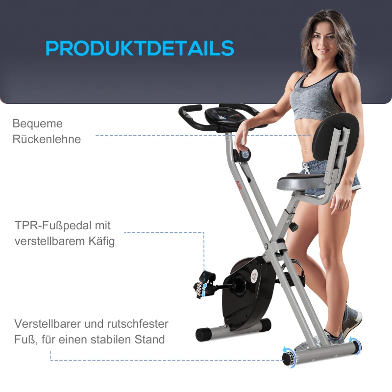 HOMCOM Hometrainer fietstrainer met 8 niveaus van magnetische weerstand staal zwart