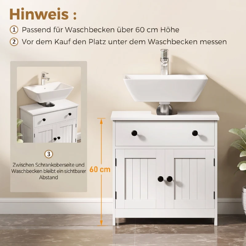 HOMCOM Wastafelonderkast, modern en vrijstaand, met soft-close scharnieren, lade en 2 deuren, wit