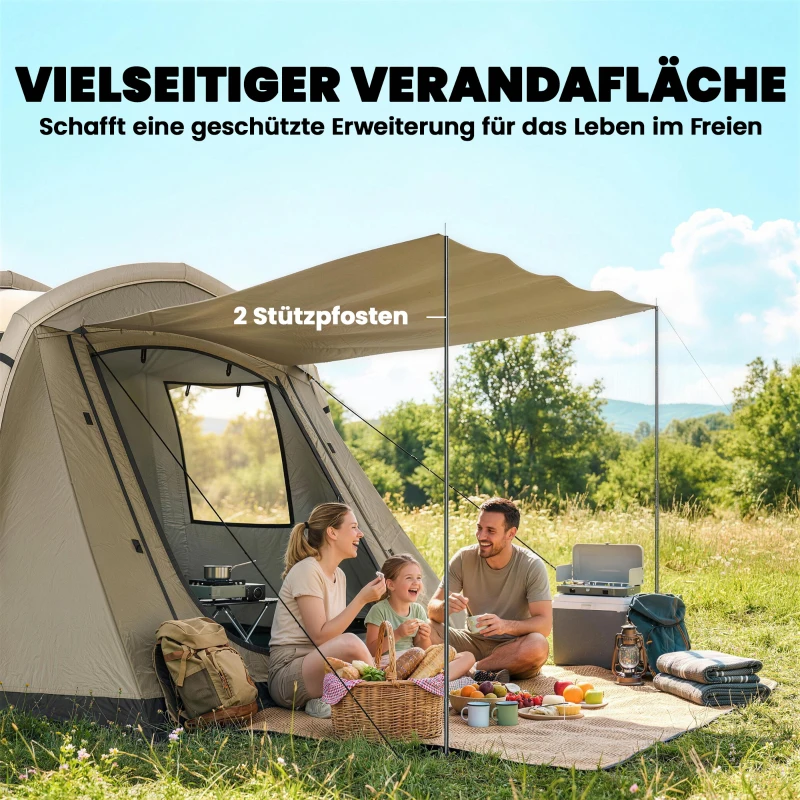 Outsunny Aufblasbares Zelt 2-4 Personen Schneller Aufbau Outdoor Zelt für Camping mit Luftpumpe Mesh Fenster Heringen Vordach