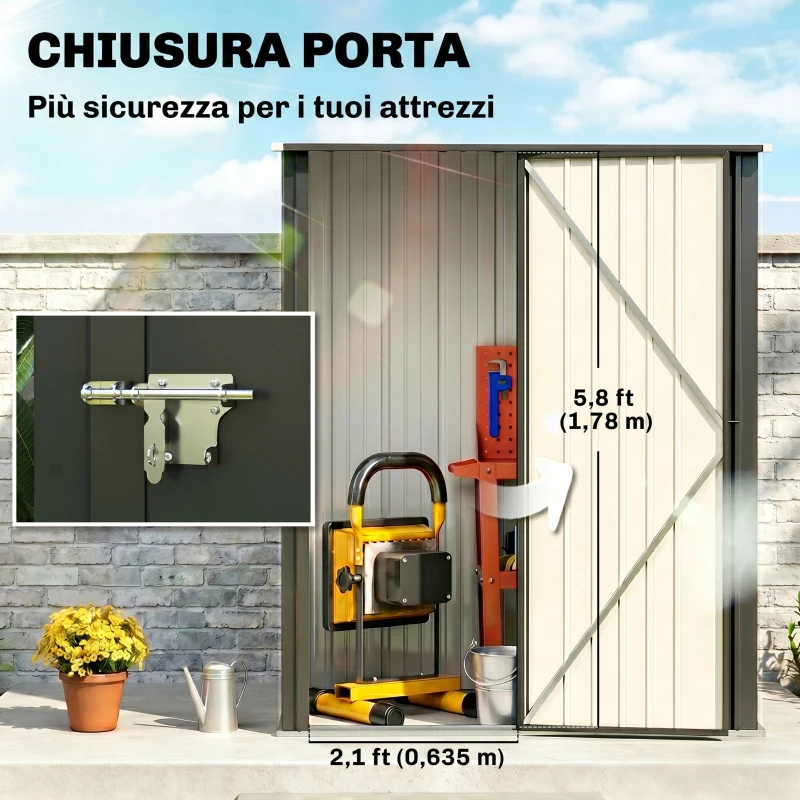 Outsunny Cobertizo de Jardín Exterior 1,34 m² 161,5x94,5x196 cm con Puerta y Cerradura para Almacenamiento de Herramientas Negro