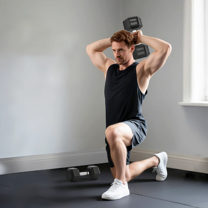 HOMCOM Set de 2 Mancuernas Hexagonales de 2 x 12,5 kg de Hierro Fundido Recubiertas en Goma para Entrenamiento en Casa Gimnasio