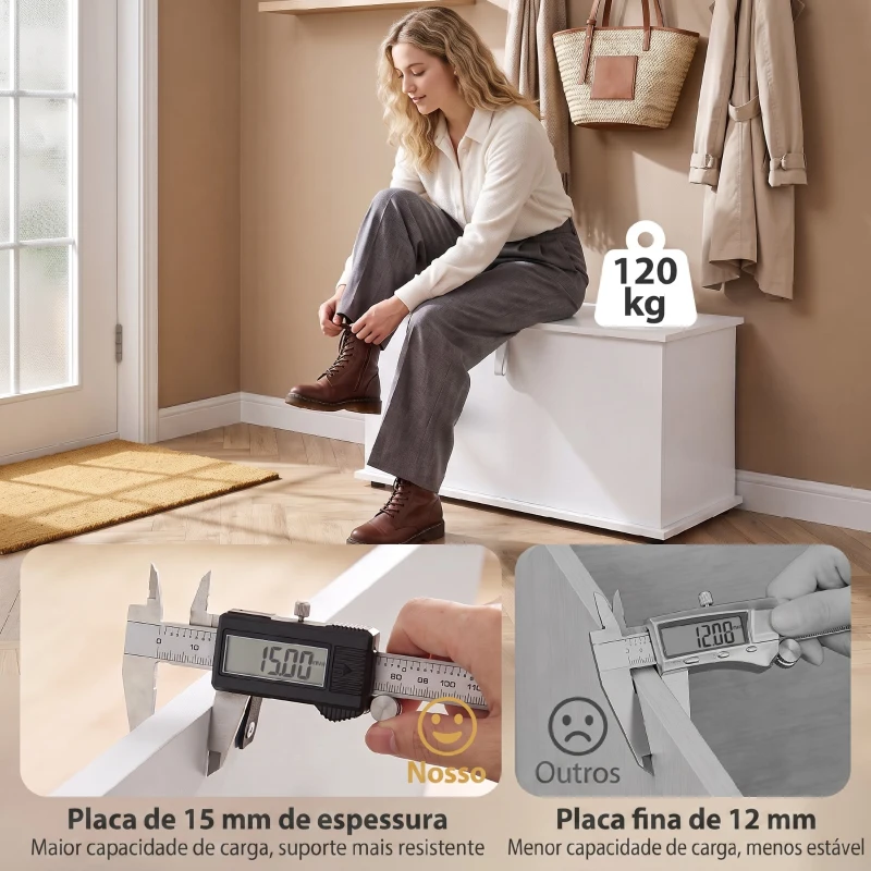 HOMCOM Baú de Arrumação 102 L com Dobradiça de Segurança Estilo Moderno para Corredor Quarto e Sala 80x40x45 cm Branco
