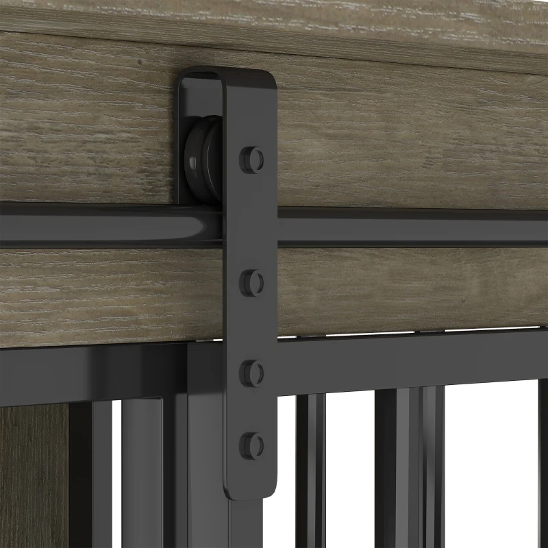 PawHut Jaula para Perros en Madera y Acero con Puerta Corredera, Mesa Auxiliar, Caseta Moderna, 100x60x68cm, Gris-Marrón Claro