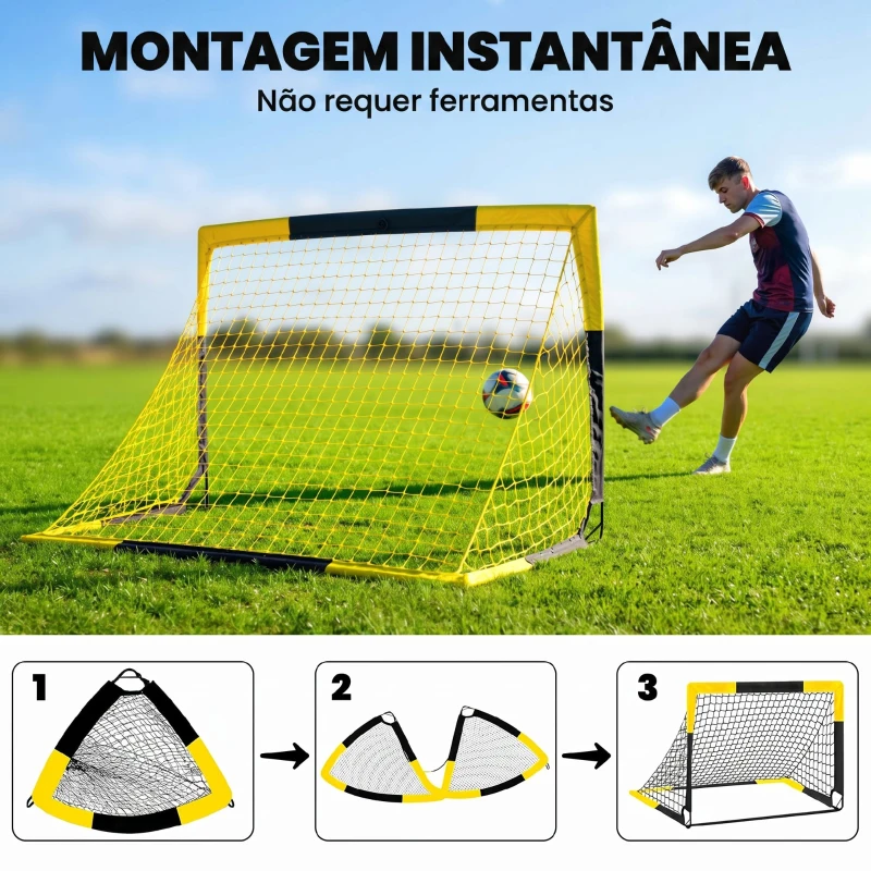 SPORTNOW Baliza de Futebol Pop-Up Dobrável com Rede Portátil, Saco de Transporte, 4 Estacas em U e Varetas de Fibra de Vidro