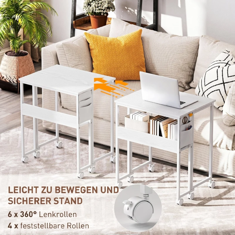 HOMCOM Faltbarer Schreibtisch, zum Beistelltisch umwandelbar, offenes Regal, Weiß