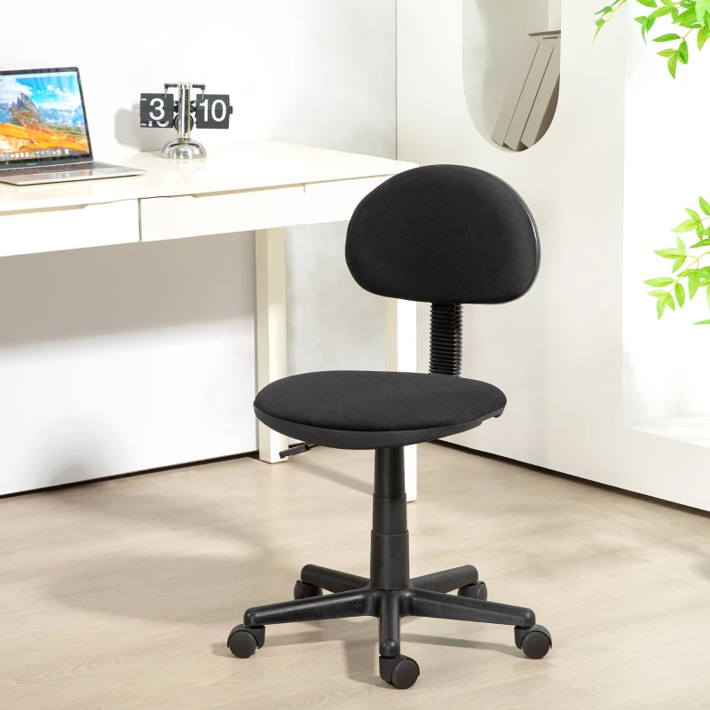 HOMCOM Bürostuhl, armloses Design, niedrige Rückenlehne, rollbar, drehbar, Schwarz