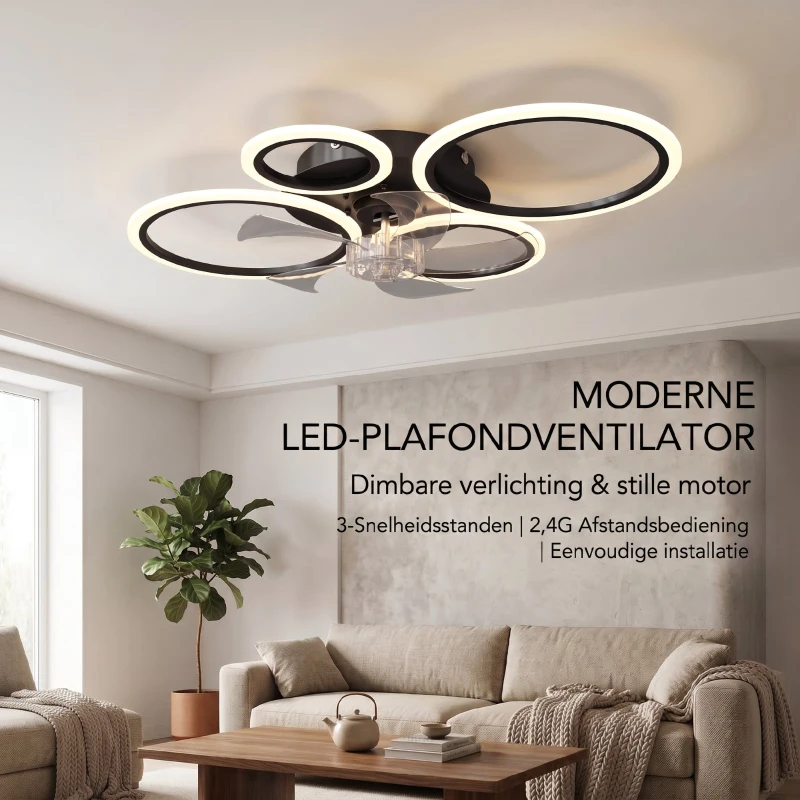 HOMCOM Plafondventilator met verlichting en afstandsbediening, 77 cm LED-plafondventilator met 3 lichtkleuren, 6 snelheden, timer