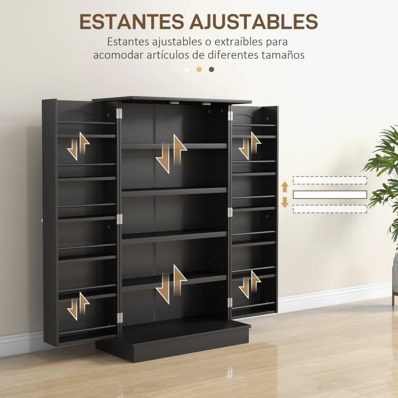 HOMCOM Armario Despensa Cocina con 2 Puertas y 16 Estantes Alacena Moderna con Estantes Ajustables 60x30x104cm Negro