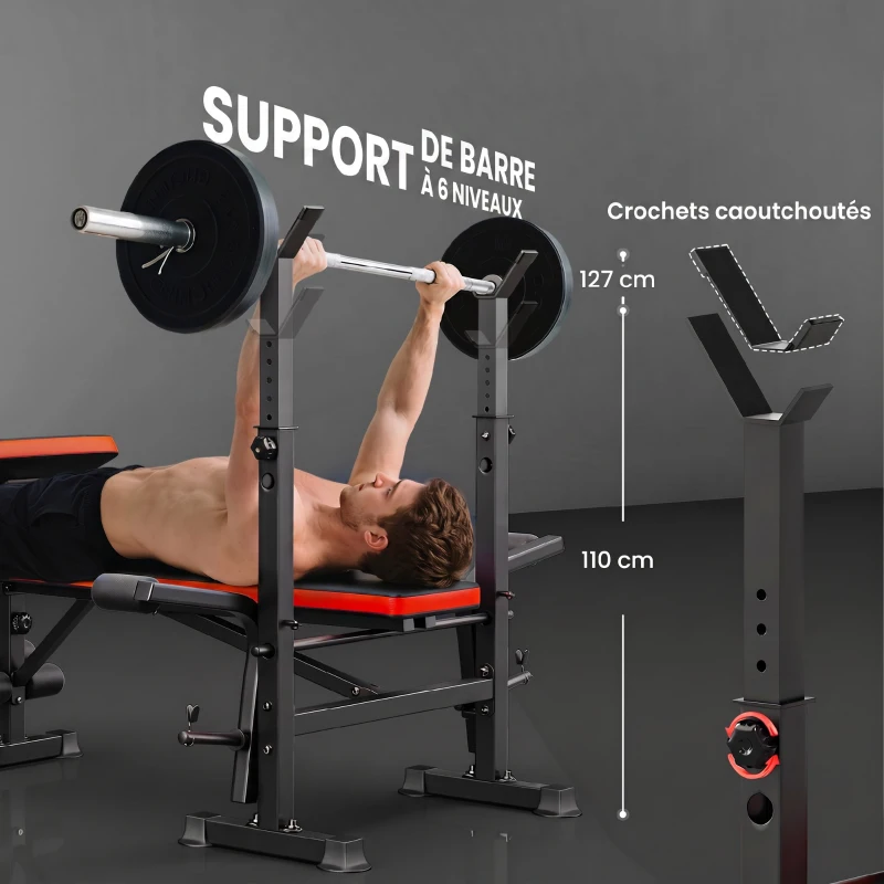 HOMCOM Banc de musculation Fitness entrainement complet avec support d'haltères dossier réglable acier 175 x 139 x 127 cm noir
