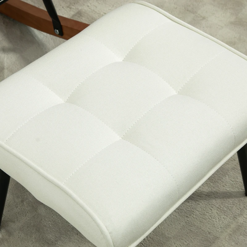 HOMCOM Schommelstoel met Voetenbank, Zacht Schommelsysteem, Linnenimitatie, 64 x 89 x 90 cm, Crèmewit