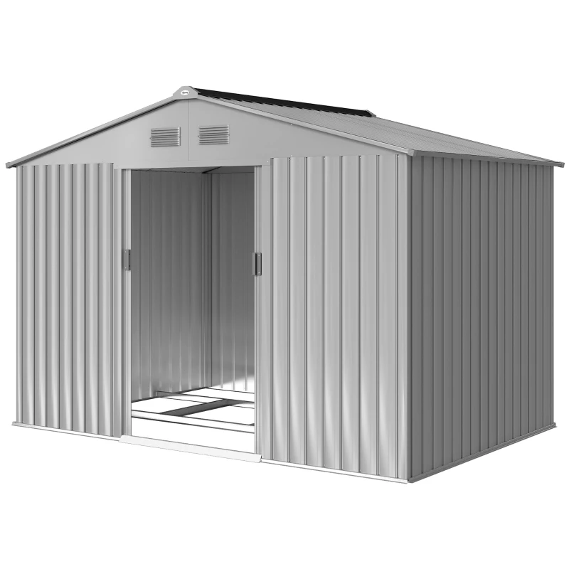 Outsunny Cobertizo de Jardín Exterior 4,9 m² 277x195x192 cm con Puerta Corredera Ventilación y Kit de Fundación Gris