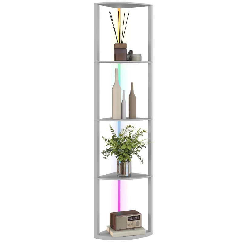 HOMCOM Lámpara de Pie LED Regulable con 5 Niveles y Estantes Cambio de Color RGB Mando a Distancia Gris
