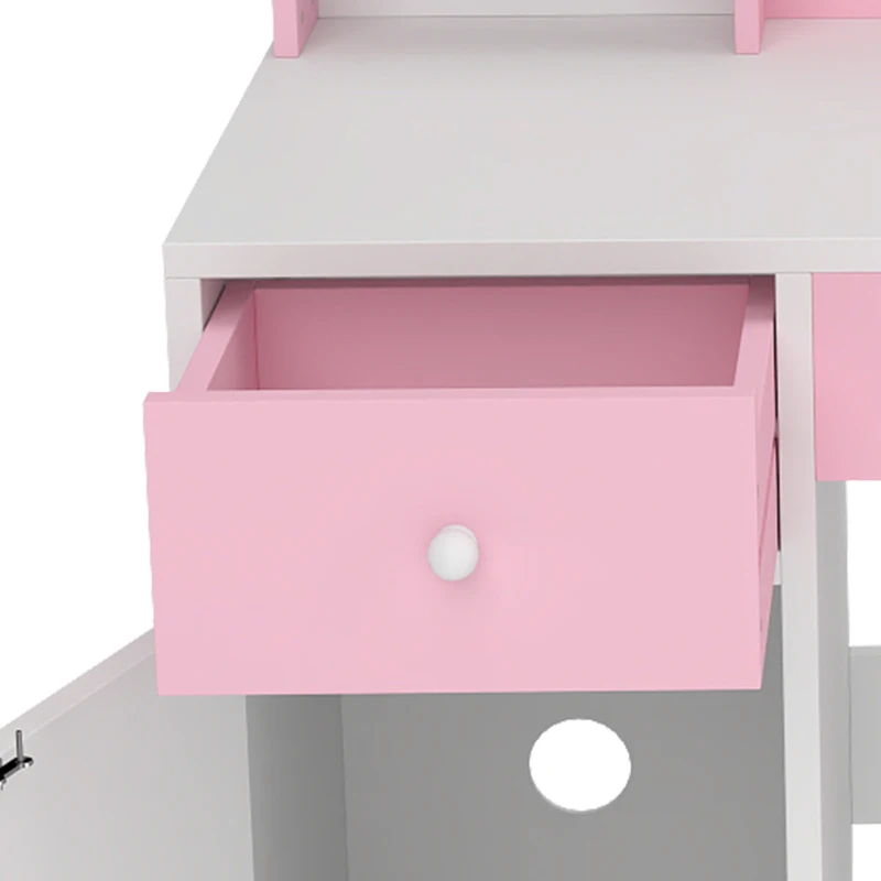 AIYAPLAY Coiffeuse pour Enfants avec Tabouret et Miroir Lumineux à 2 Couleurs en Acrylique, pour 3-8 Ans, 90 x 41 x 104 cm, Rose