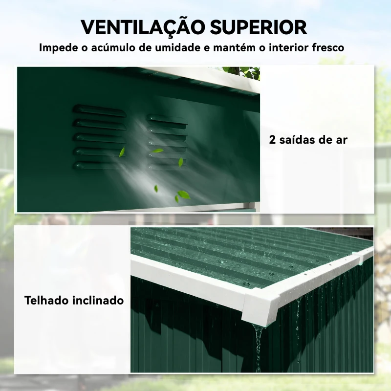 Outsunny Abrigo de Jardim Exterior 1,37 m² 163x90x179 cm com Porta com Fechadura e Grelhas de Ventilação Verde