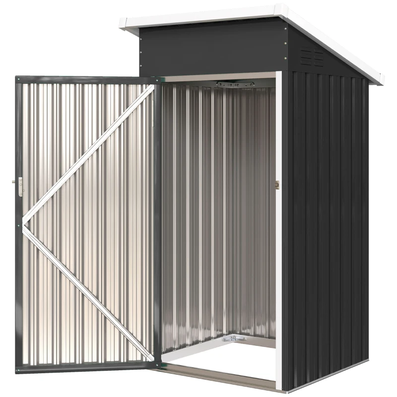 Outsunny Abrigo Exterior Metálico 107,5x91x185 cm Abrigo de Jardim com Teto Inclinado Porta com Trinco Ventilação e Luvas Cinza Escuro