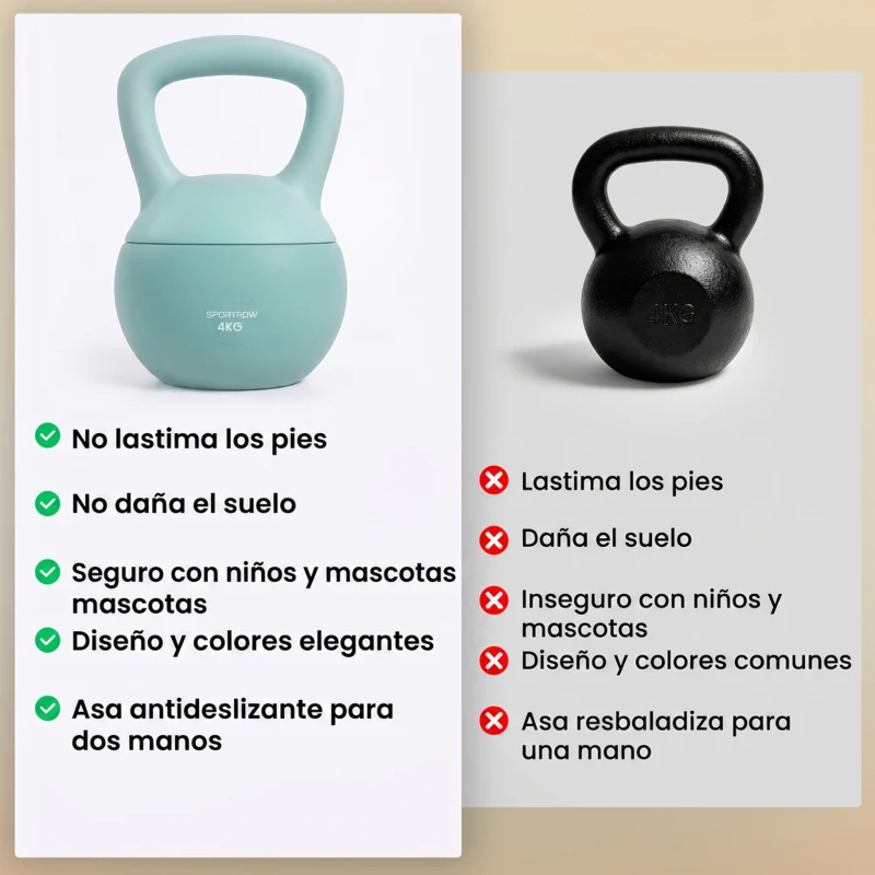 SPORTNOW Pesa Rusa 4 kg Kettlebell Relleno de Arena Metálica y Mango Antideslizante para Entrenamiento en Casa 19x15x25 cm Verde