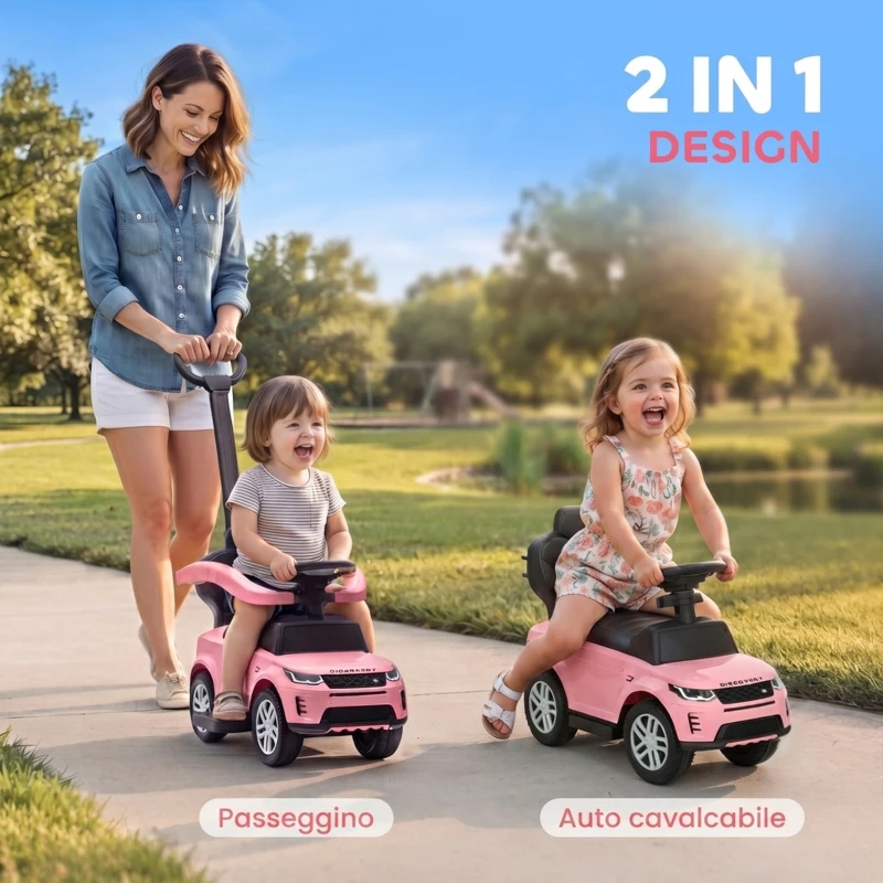 AIYAPLAY Macchina Cavalcabile Licenza Land Rover con Maniglia e Barriera, in PP e Acciaio, 84x40x94.5 cm, Rosa