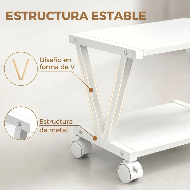 HOMCOM Soporte para Impresora de 2 Niveles Bajo Escritorio con Ruedas Bloqueables para Oficina en Casa 44x28x32 cm Blanco