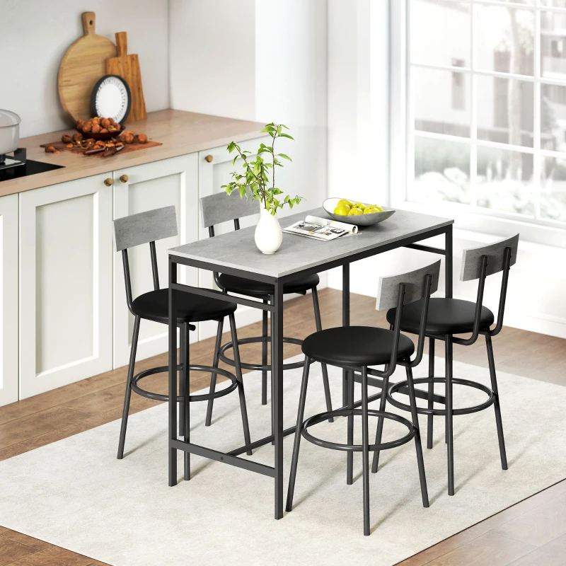HOMCOM Ensemble table de bar avec tabourets, table haute bar et 4 tabourets, structure en acier, 110 x 55 x 90 cm, blanc