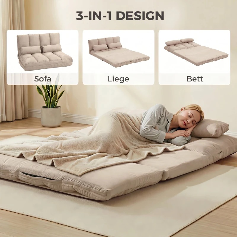 HOMCOM 2-in-1 Bodensessel, Rückenlehne, Verstellbar, 102 x 73 x 60 cm, Beige(m-5)