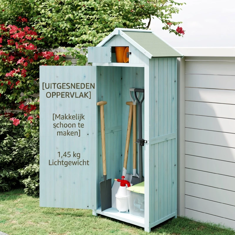 Outsunny Houten Tuinhuis Kleine Tuinkast 77 cm Opbergkast Tuin, Houten, Blauw