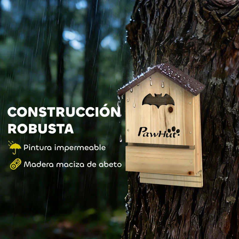 PawHut Set de 3 Casas para Murciélagos Cajas de Madera para Exterior Jardín Huerto o Granja Fácil de Montaje Natural