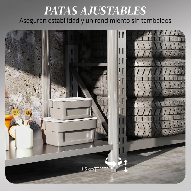 HOMCOM Mesa de Trabajo de Acero Inoxidable con 2 Estantes para Cocina Garaje Taller Carga 100 kg 120x60x86 cm Plata