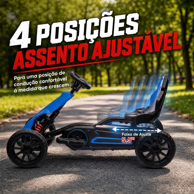 HOMCOM Go Kart Elétrico para Crianças Kart a Bateria 12V Velocidade Ajustável 3-5 km/h e Cinto de Segurança 100x58x58,5 cm Azul