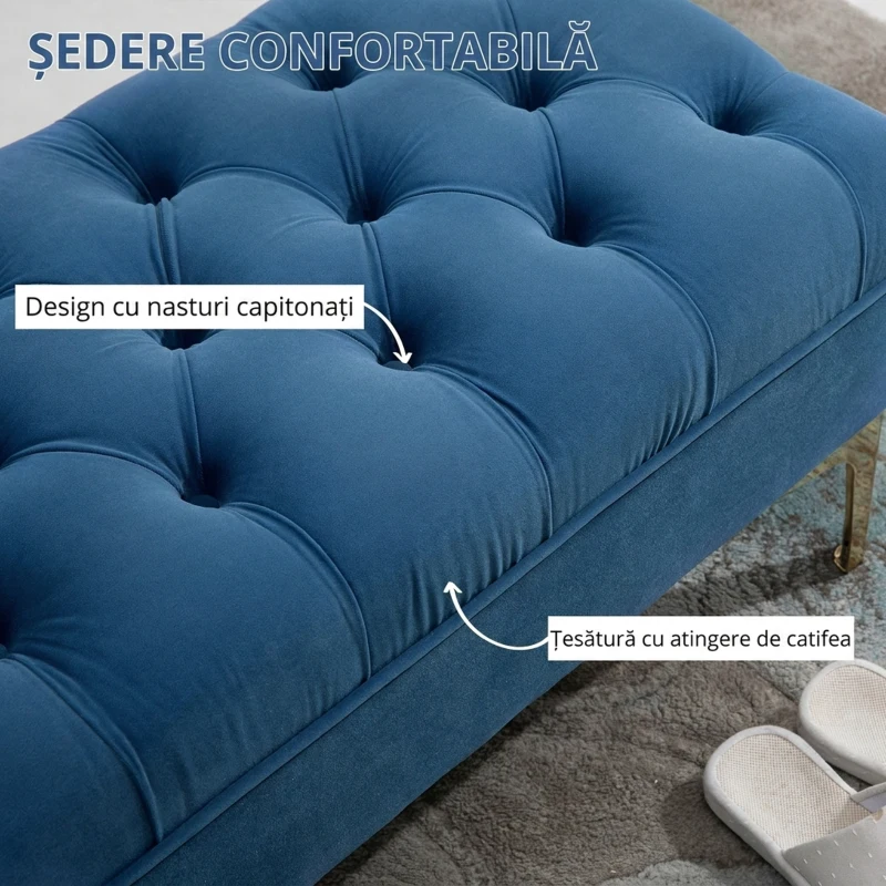 HOMCOM Bancă pentru Capăt de Pat, Banchetă Decorativă din Catifea cu Picioare Metalice, pentru Dormitor și Hol
