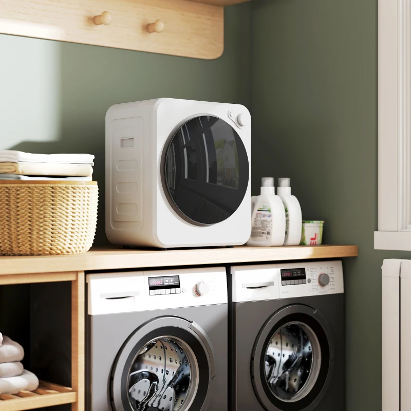 HOMCOM Sèche-linge à évacuation portable 2,5 Kg, sèche-linge électrique 400/800 W, 5 modes de séchage, 48 x 44 x 57 cm, blanc(m-12)