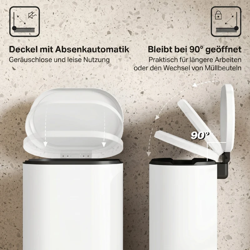HOMCOM Mülleimer Küche 30 Liter Treteimer mit Soft-Close-Deckel, Pedal aus Metall, Cremeweiß, 36,5 X 31 x 61 cm