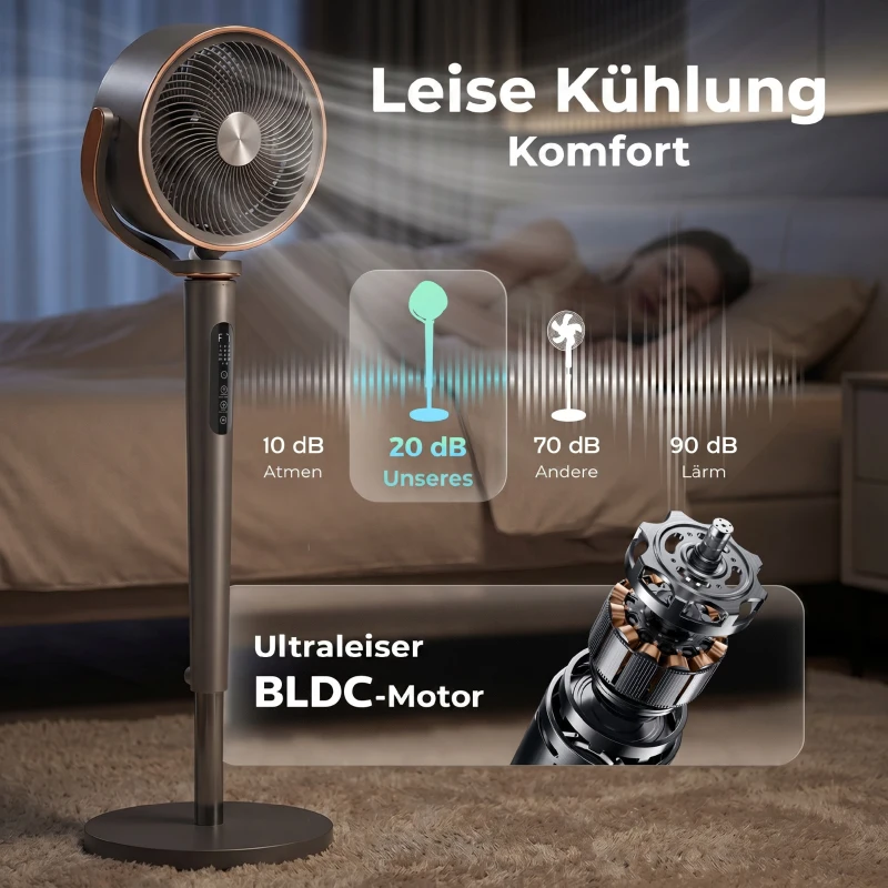 HOMCOM Standventilator Luftzirkulator Lüfter mit 12 Geschwindigkeitsstufen LED-Display Fernbedienung 70°+90° Oszillation Grau