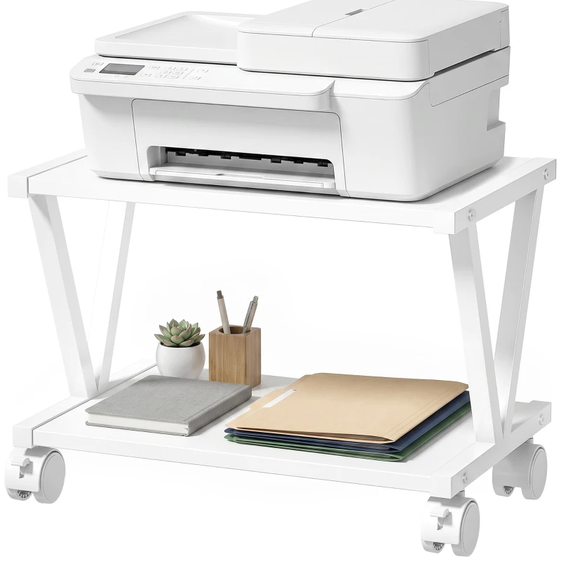HOMCOM Soporte para Impresora de 2 Niveles Bajo Escritorio con Ruedas Bloqueables para Oficina en Casa 44x28x32 cm Blanco