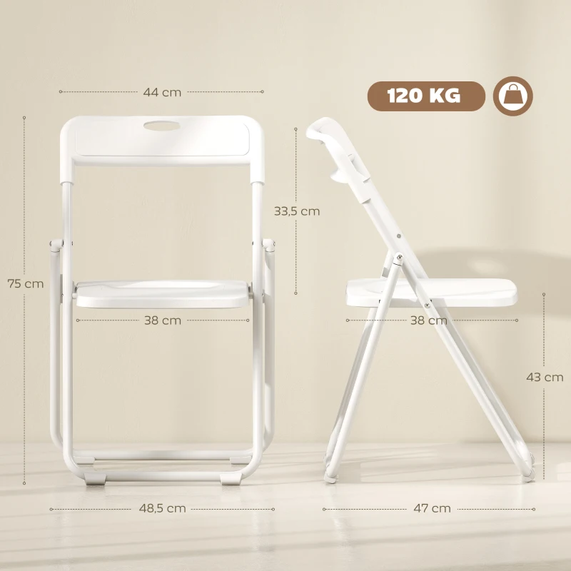 HOMCOM Lot de 6 chaises pliantes portables en plastique et acier, dossier incurvé, assise concave, 48,5 x 47 x 75 cm, blanc