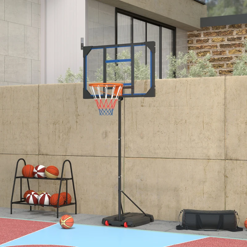 AIYAPLAY Panier de basket pour enfants, hauteur réglable de 210-260 cm extérieur et intérieur avec roues, base de lestage, bleu